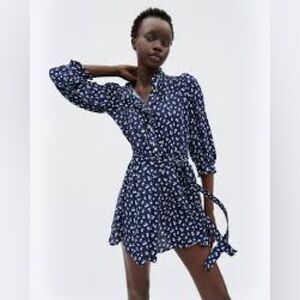 Goop Navy Blue Cherry Polka Dot Tie-Waist Dress